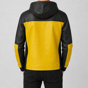 mens yellow leather pullover jacket MLJ 6024 2XS