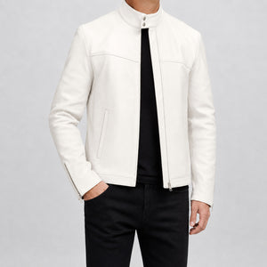 mens white leather funnel neck jacket MLJ 6026 2XS