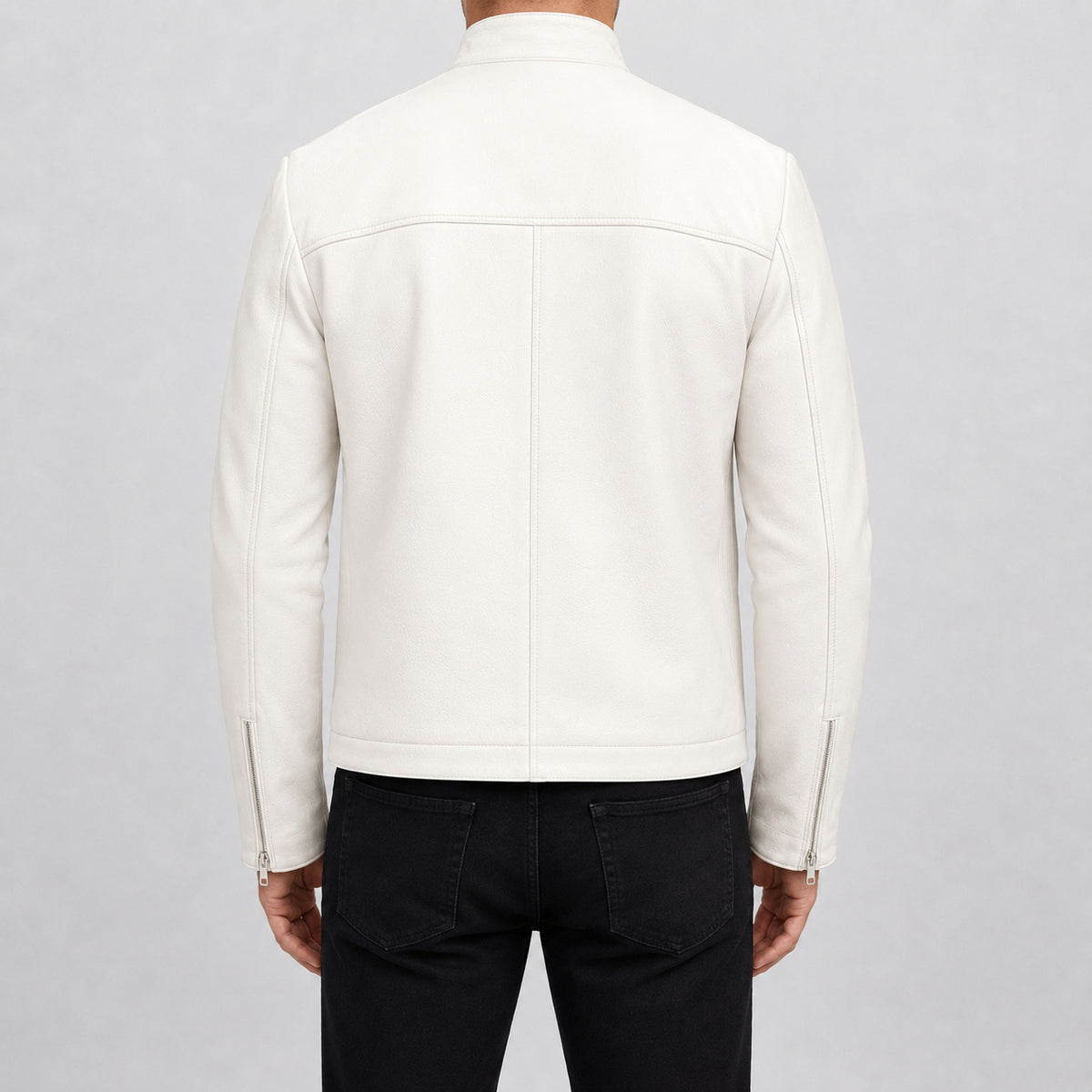 mens white leather funnel neck jacket MLJ 6026 2XS