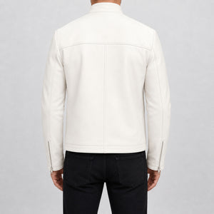 mens white leather funnel neck jacket MLJ 6026 2XS