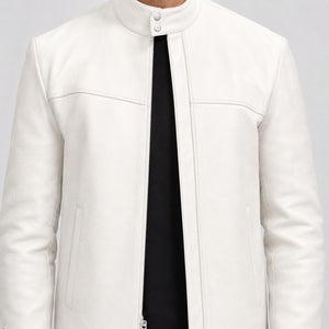 mens white leather funnel neck jacket MLJ 6026 2XS