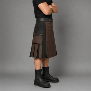mens brown black leather utility kilt MLK 2004 28 20