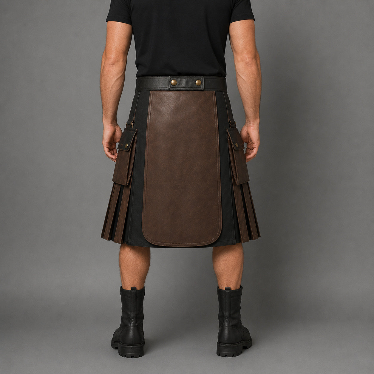 mens brown black leather utility kilt MLK 2004 28 20