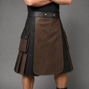 mens brown black leather utility kilt MLK 2004 28 20