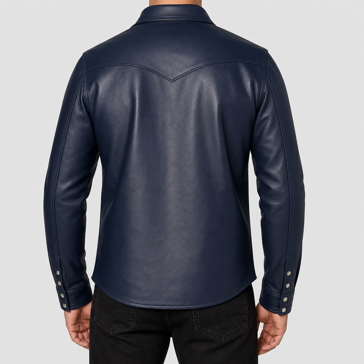 men's navy leather shirt jacket MLSH 810034 3XS