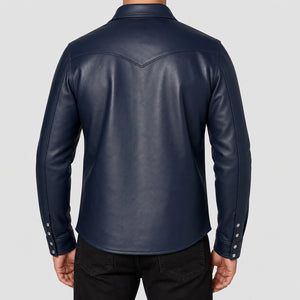 men's navy leather shirt jacket MLSH 810034 3XS