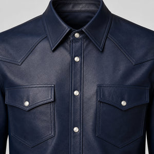 men's navy leather shirt jacket MLSH 810034 3XS
