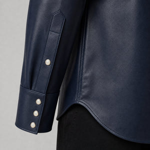 men's navy leather shirt jacket MLSH 810034 3XS