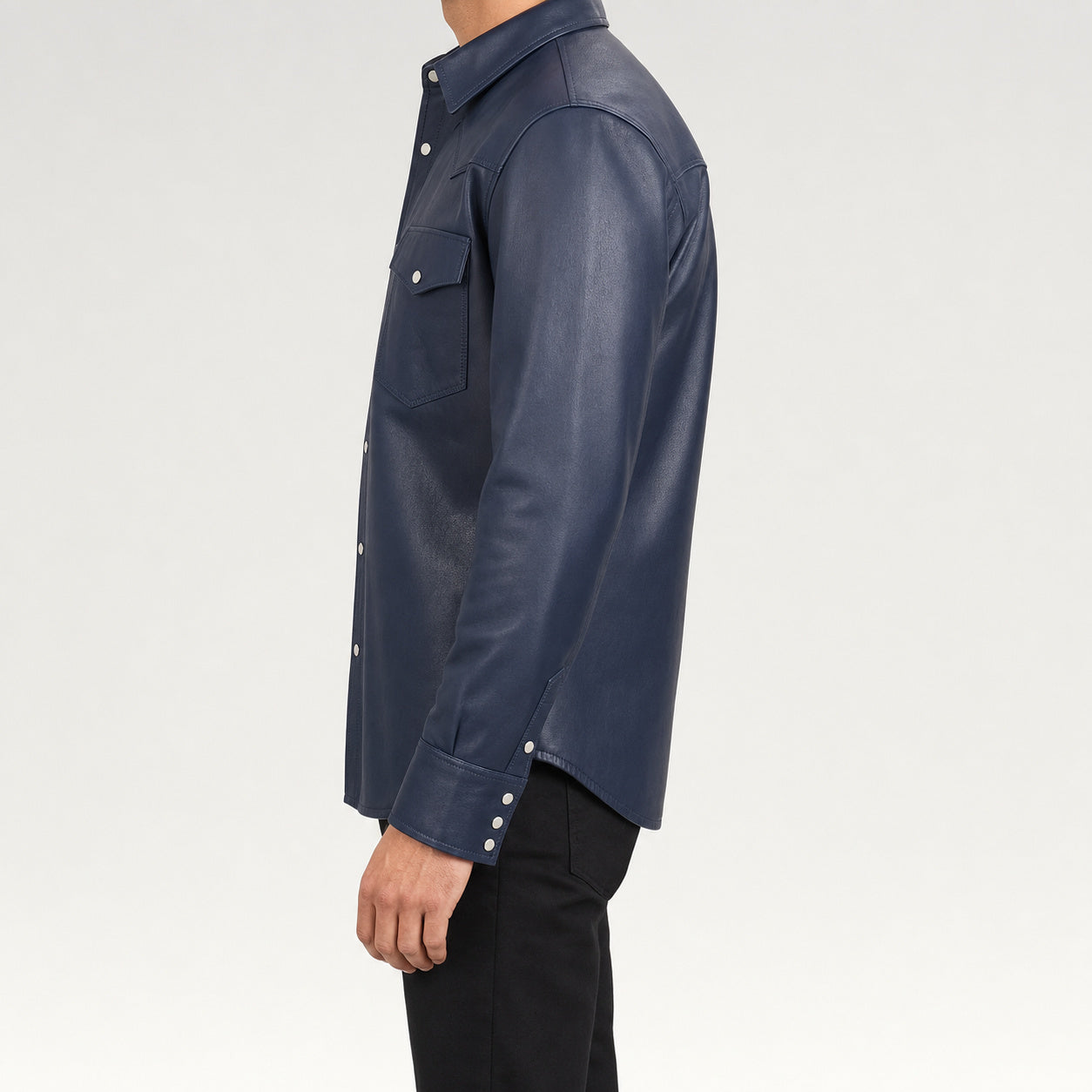 men's navy leather shirt jacket MLSH 810034 3XS