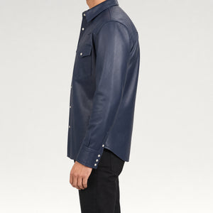 men's navy leather shirt jacket MLSH 810034 3XS