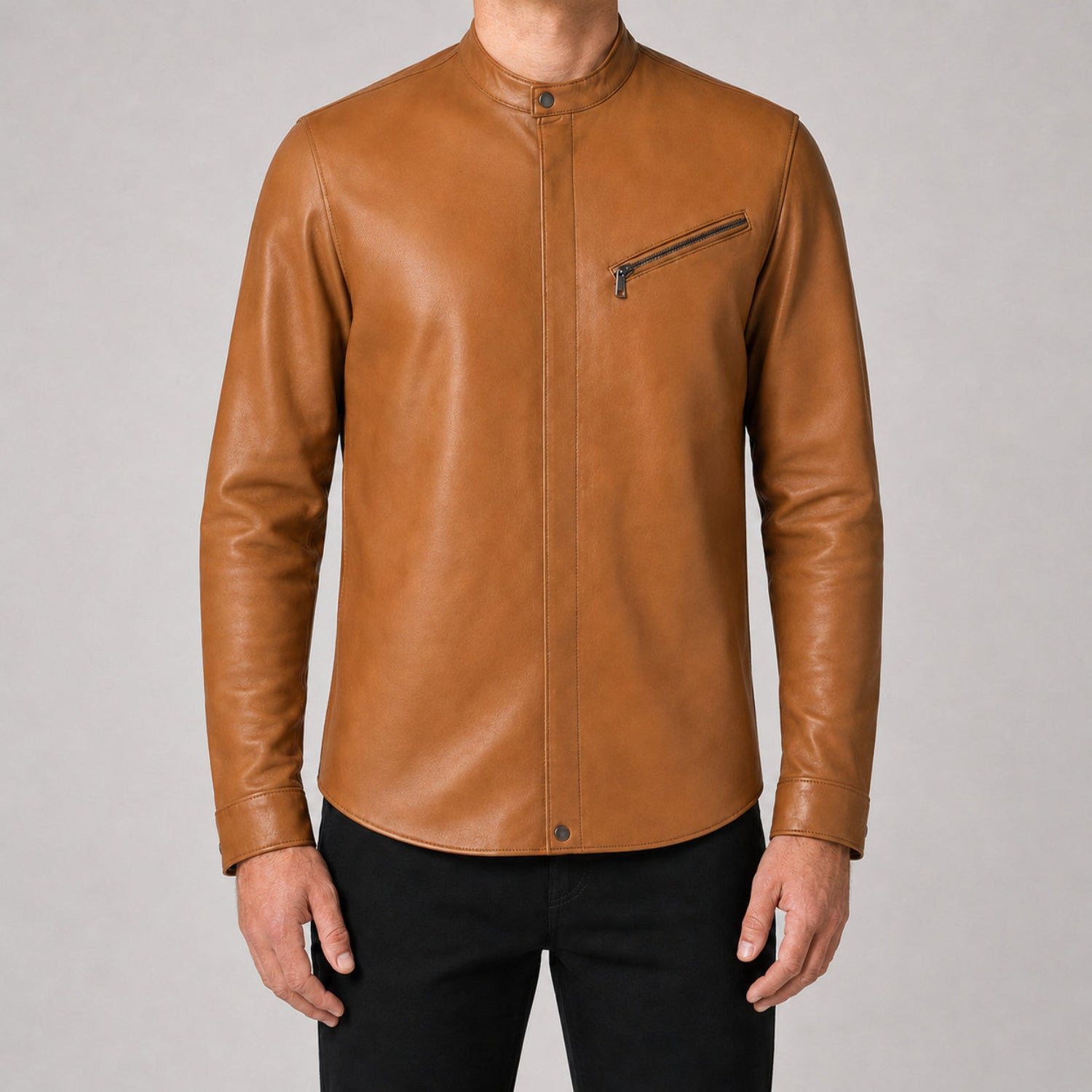 men's tan leather shirt