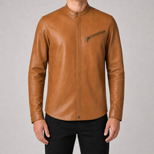 men's tan leather shirt