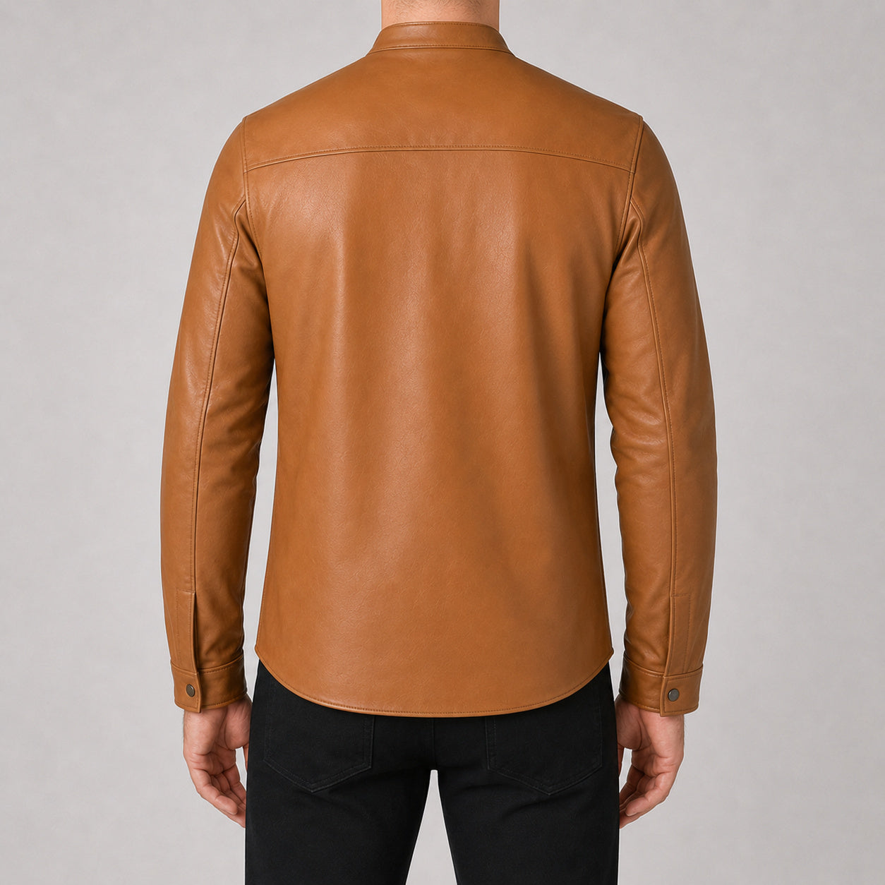 men's tan leather shirt MLSH 810035 3XS