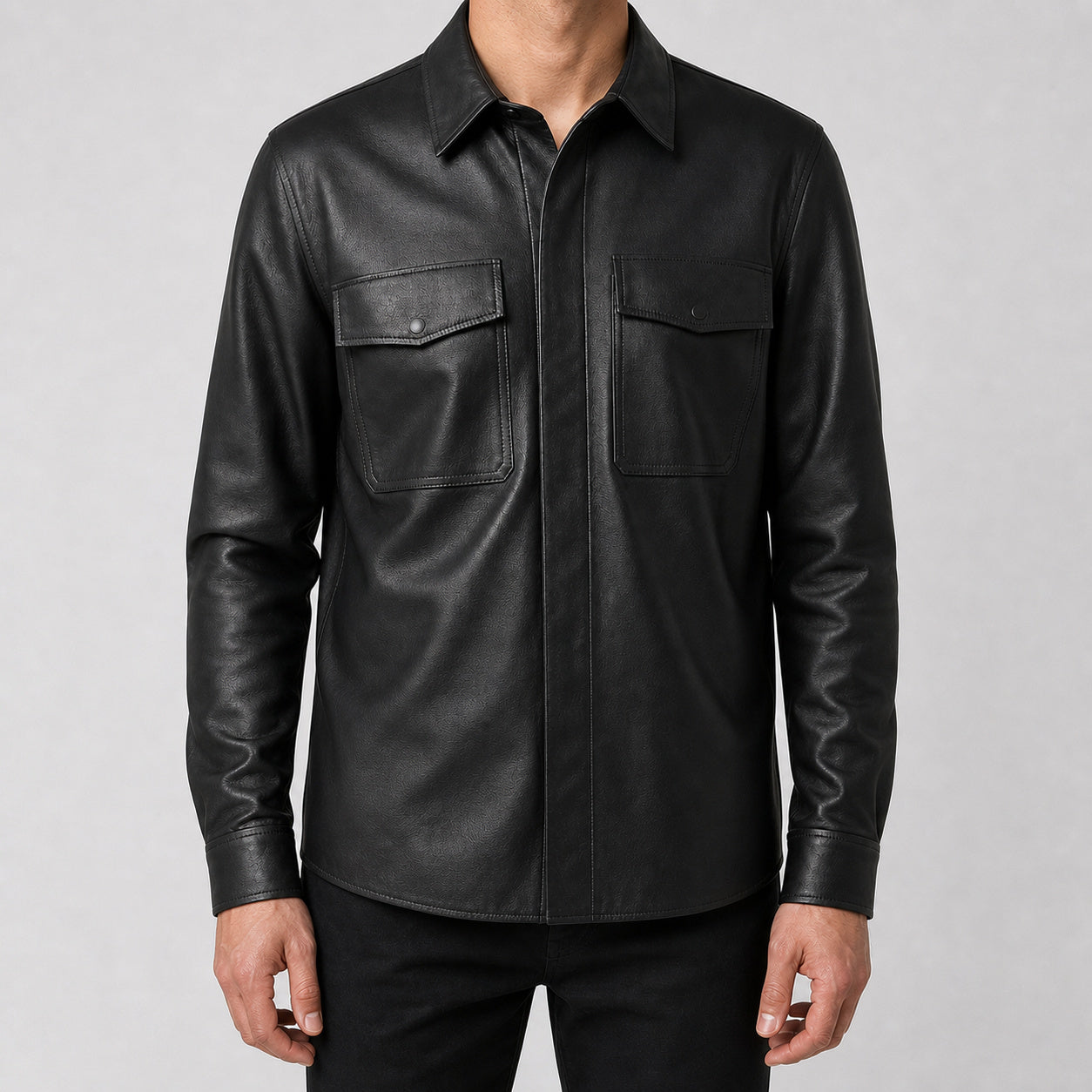 men's black lambskin leather shirt MLSH 810036 3XS
