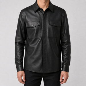 men's black lambskin leather shirt MLSH 810036 3XS