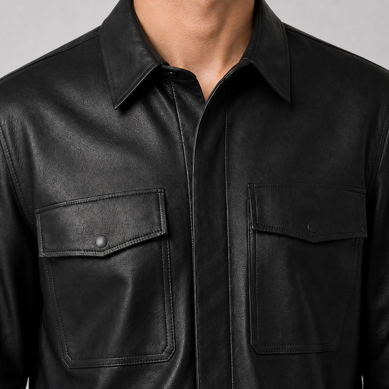 men's black lambskin leather shirt MLSH 810036 3XS