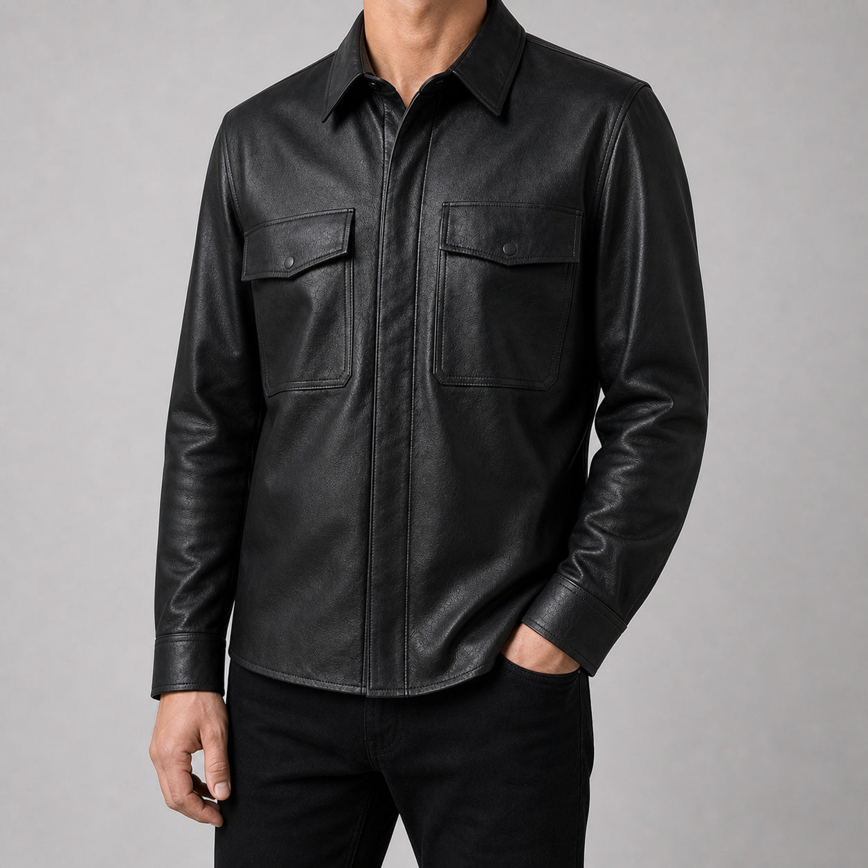 men's black lambskin leather shirt MLSH 810036 3XS