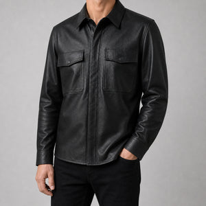 men's black lambskin leather shirt MLSH 810036 3XS