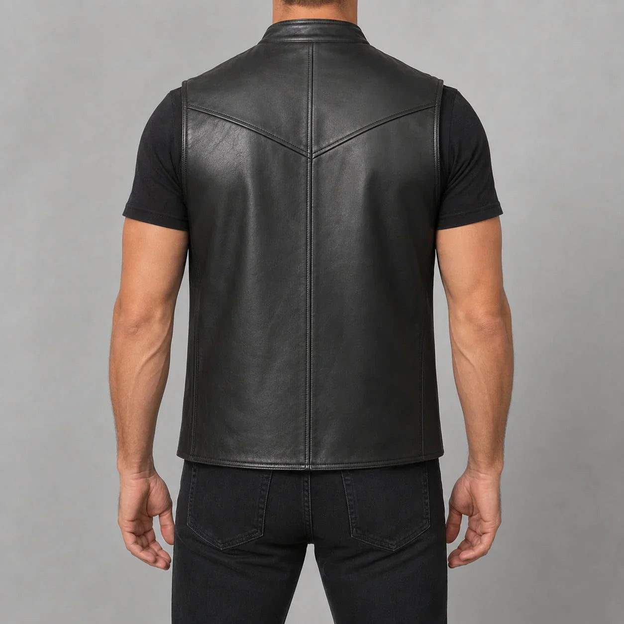 black lambskin moto vest MLV 3002 back view