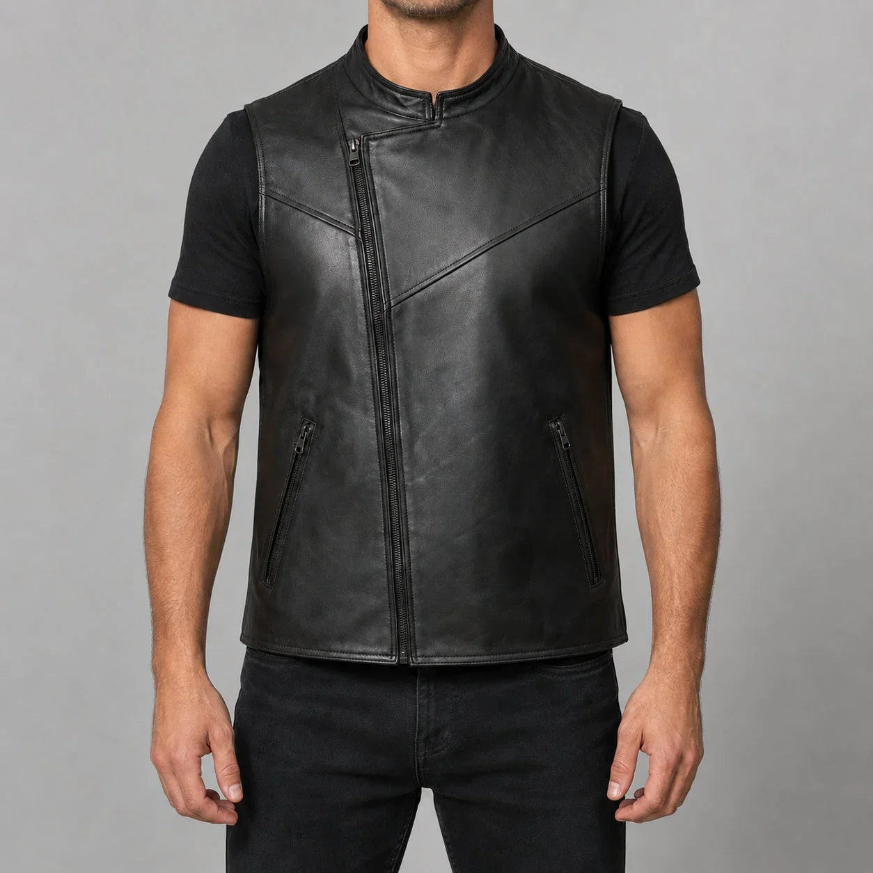 black lambskin moto vest MLV 3002 detail view
