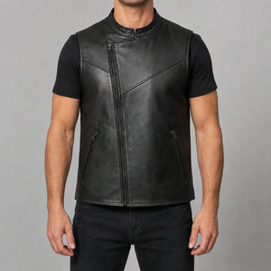 black lambskin moto vest MLV 3002 detail view