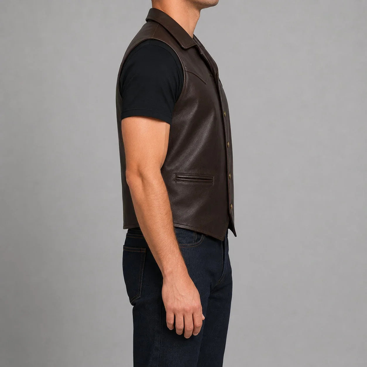 brown lambskin western vest MLV 3003 side view