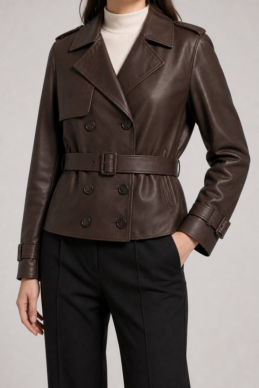 Women's Cropped Leather Trench Jacket