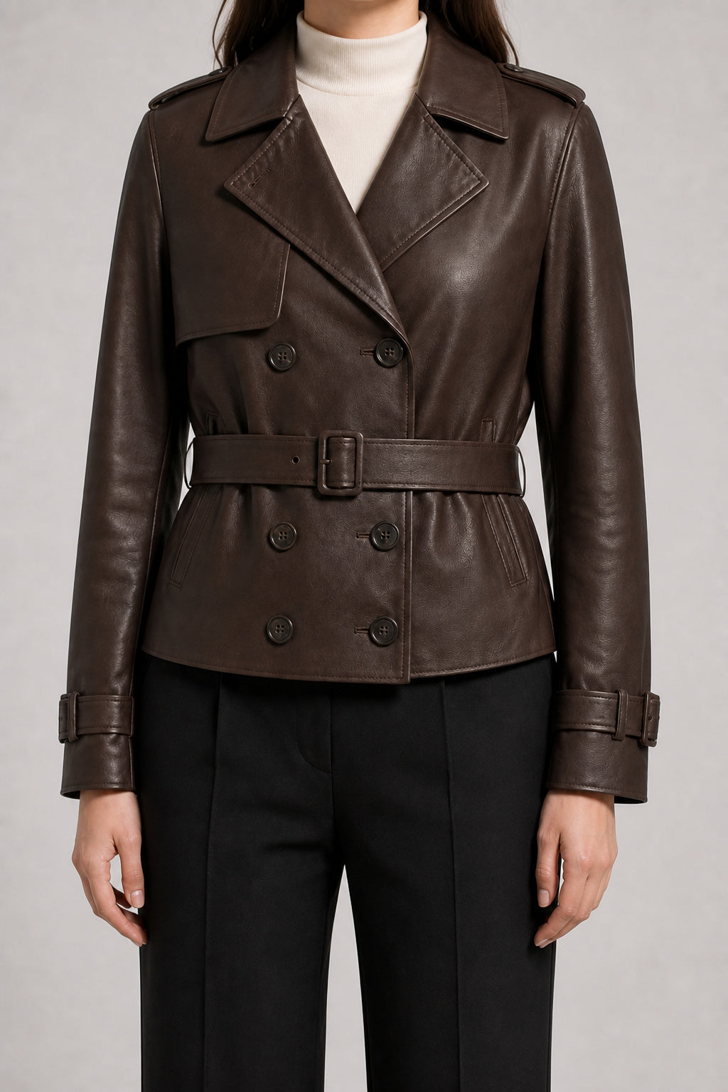 Women's Cropped Leather Trench Jacket WLJ 810035 3XS