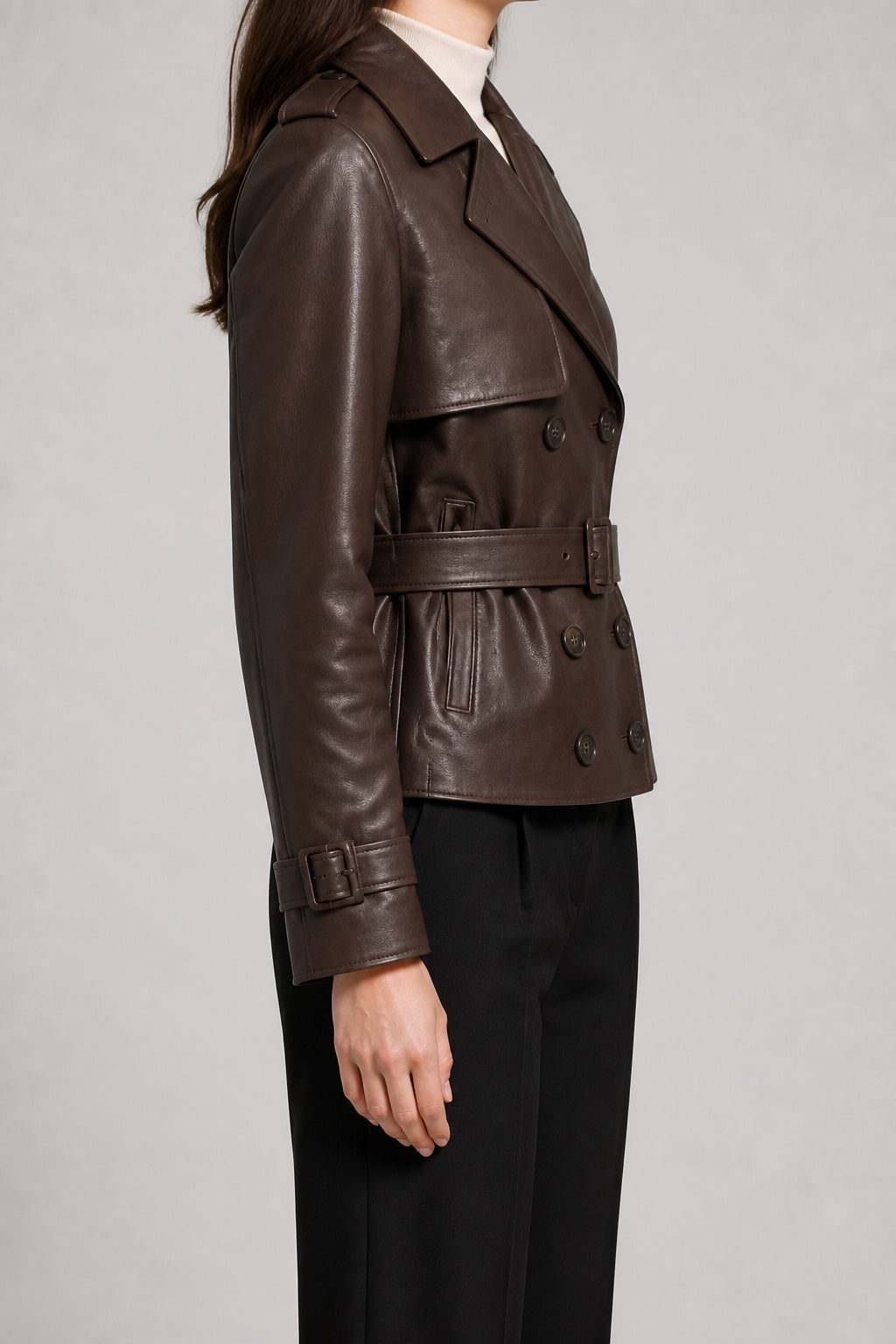 Women's Cropped Leather Trench Jacket WLJ 810035 3XS