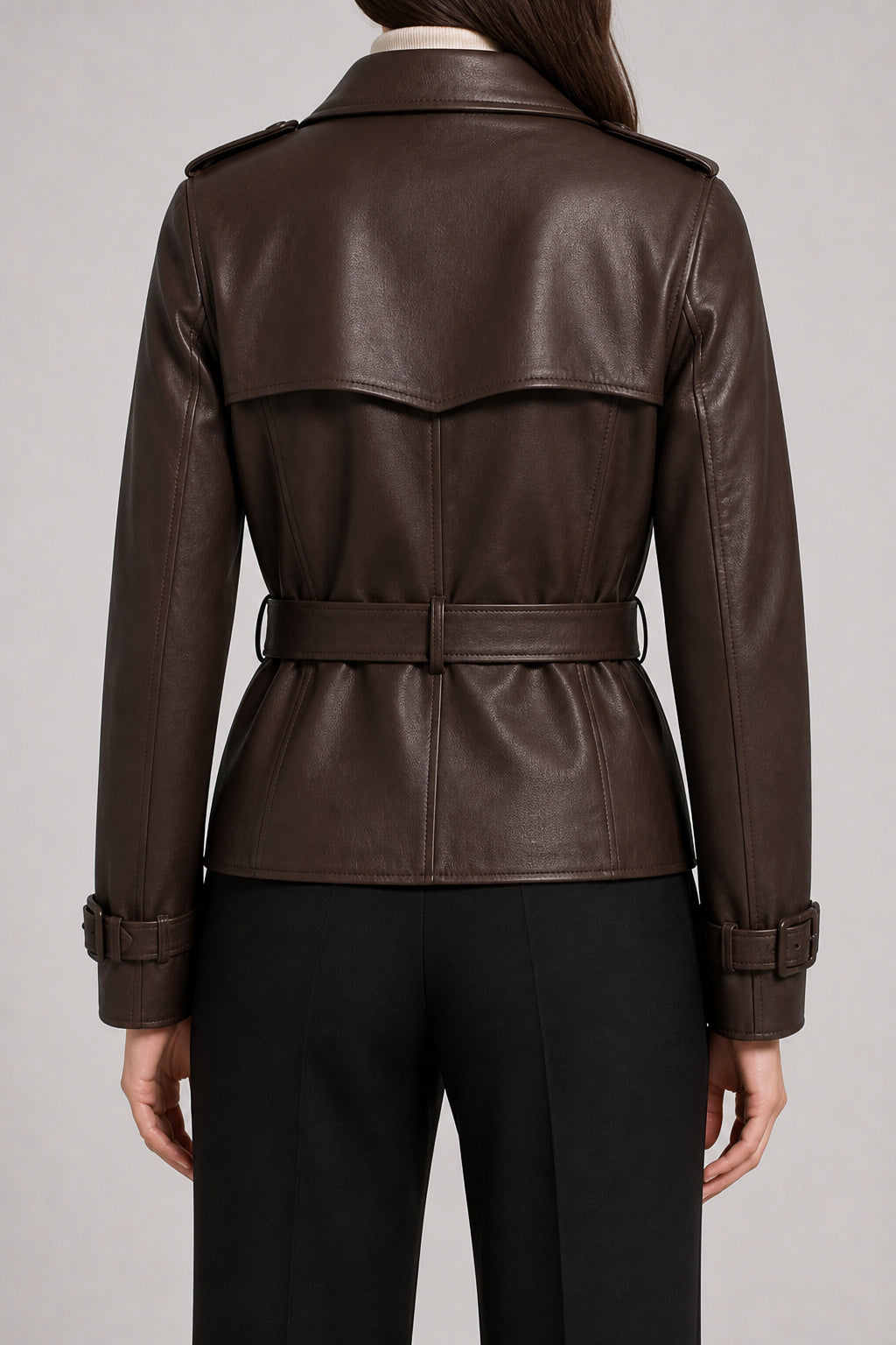 Women's Cropped Leather Trench Jacket WLJ 810035 3XS