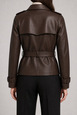 Women's Cropped Leather Trench Jacket WLJ 810035 3XS