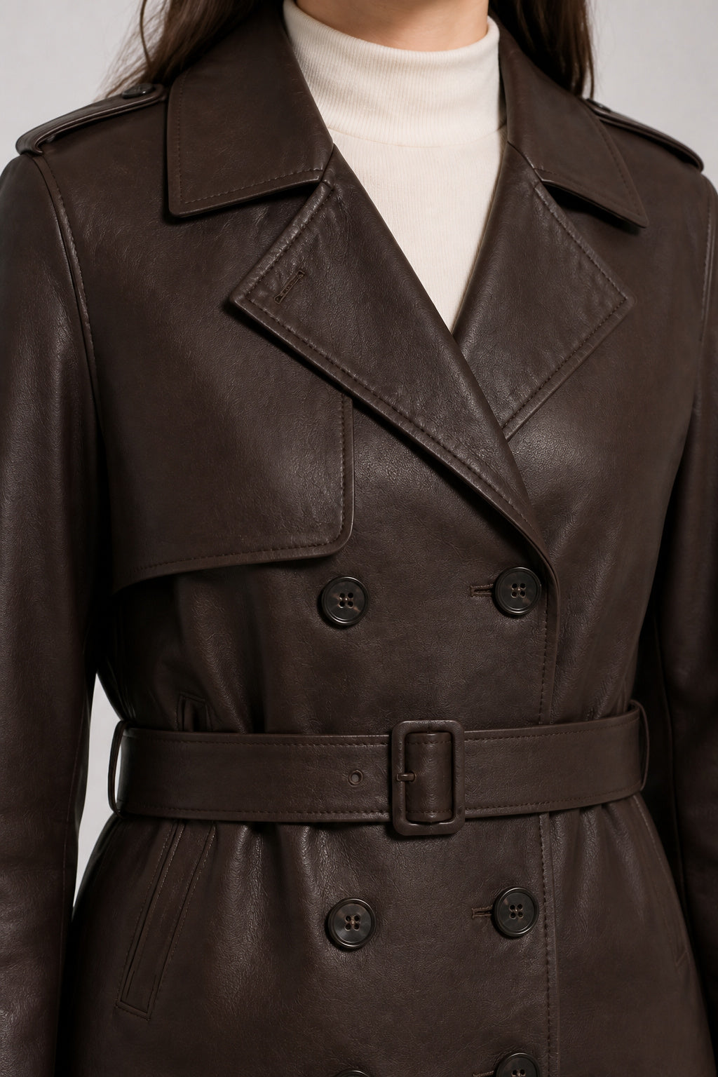 Women's Cropped Leather Trench Jacket WLJ 810035 3XS
