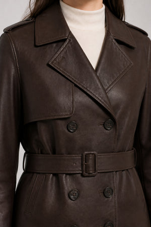Women's Cropped Leather Trench Jacket WLJ 810035 3XS