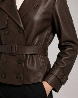Women's Cropped Leather Trench Jacket WLJ 810035 3XS