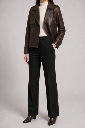 Women's Cropped Leather Trench Jacket WLJ 810035 3XS